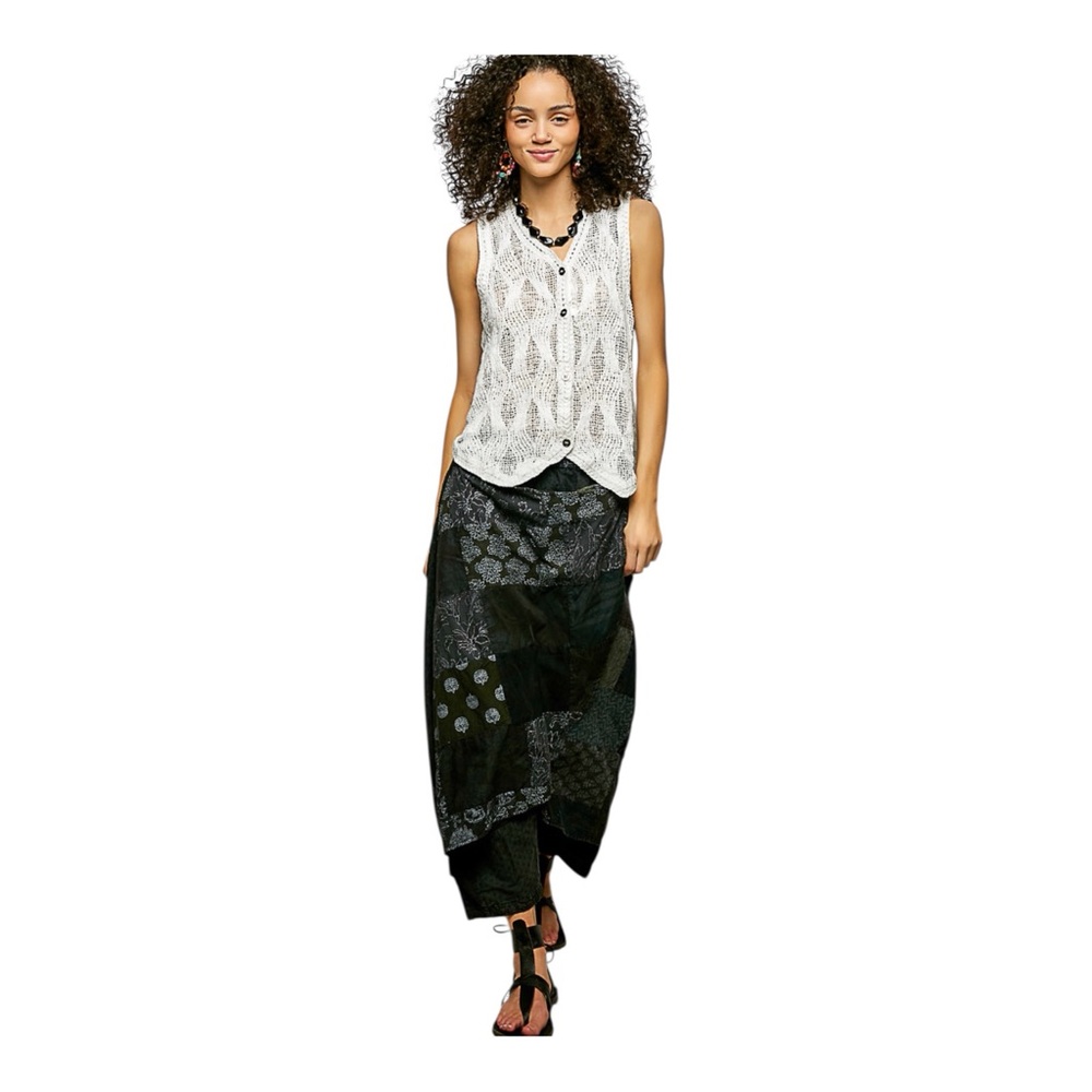 POL. Boho Black Patchwork Asymmetrical Maxi pants Festival Chic